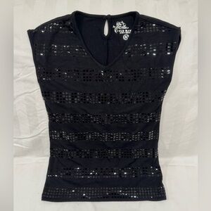 Old Navy Black Sequin Stripe Sleeveless Top Girls M